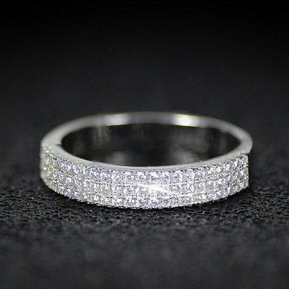 Plain Trendy Round Gems Full Around Filled Eternity Zircon Ring for Wome… - Picture 2 of 6